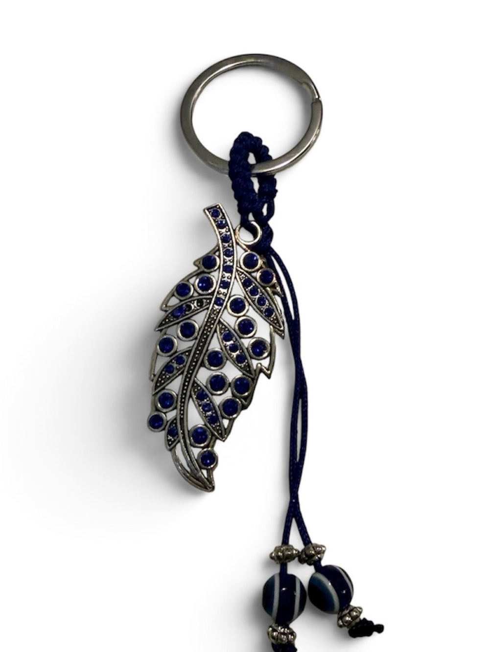 New evil eye Blue Leaf Pendant Keychain with Bead Tassel